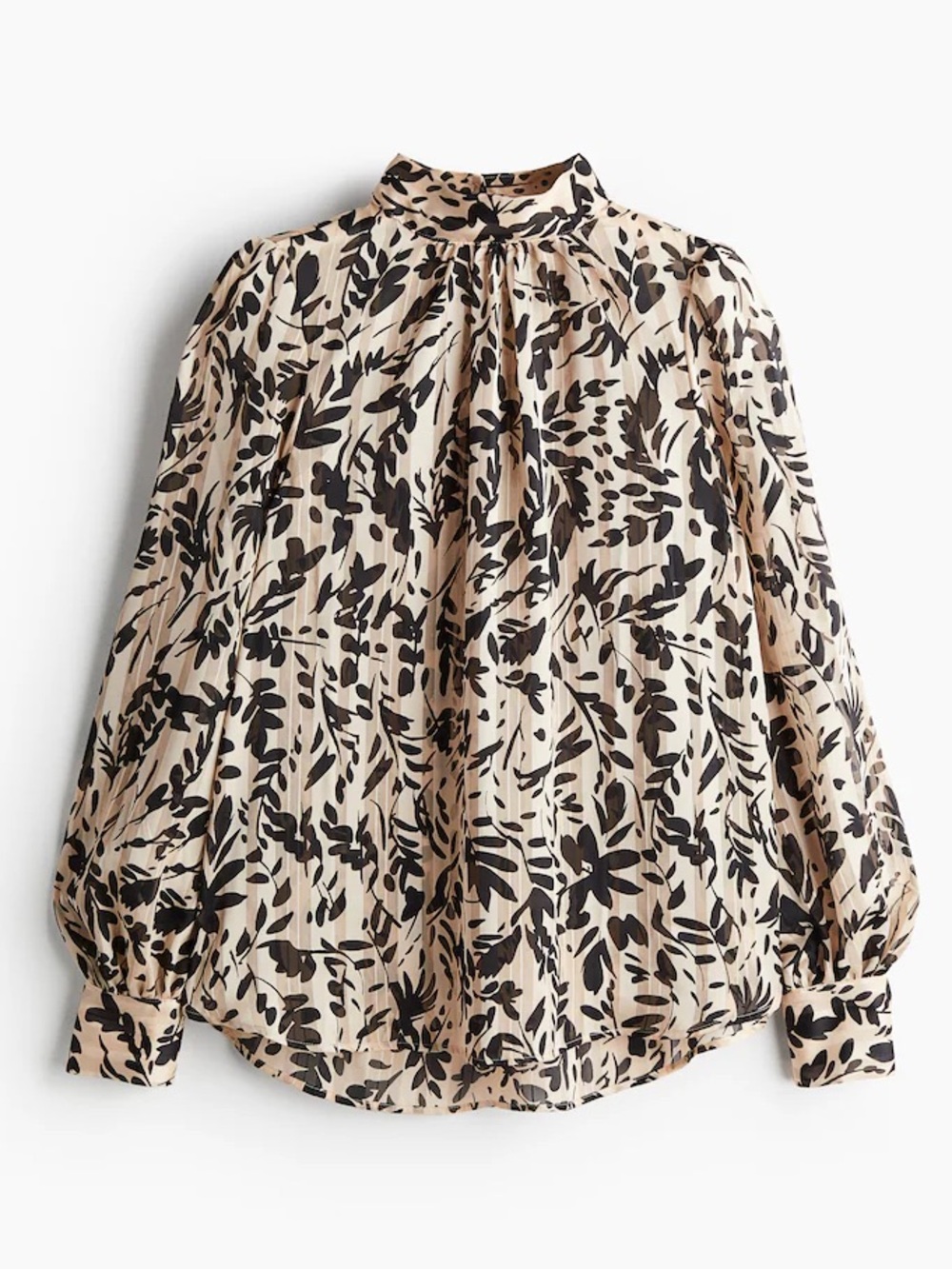 H&M Women's Sz Small Patterned Blouse Powder Pink Black Floral Mock Neck Pleated